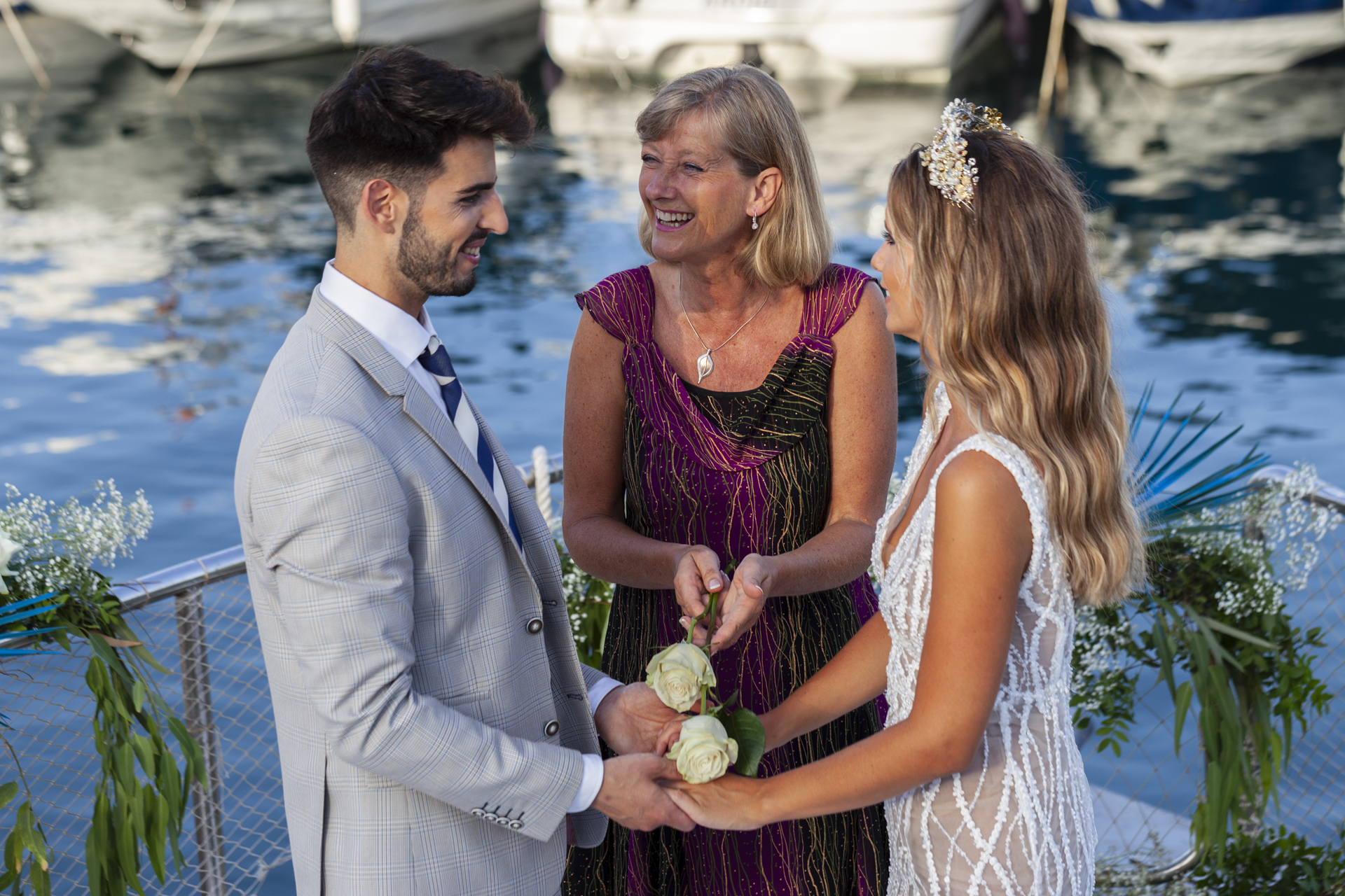 Rose ceremony at a boat wedding elopement ceremony