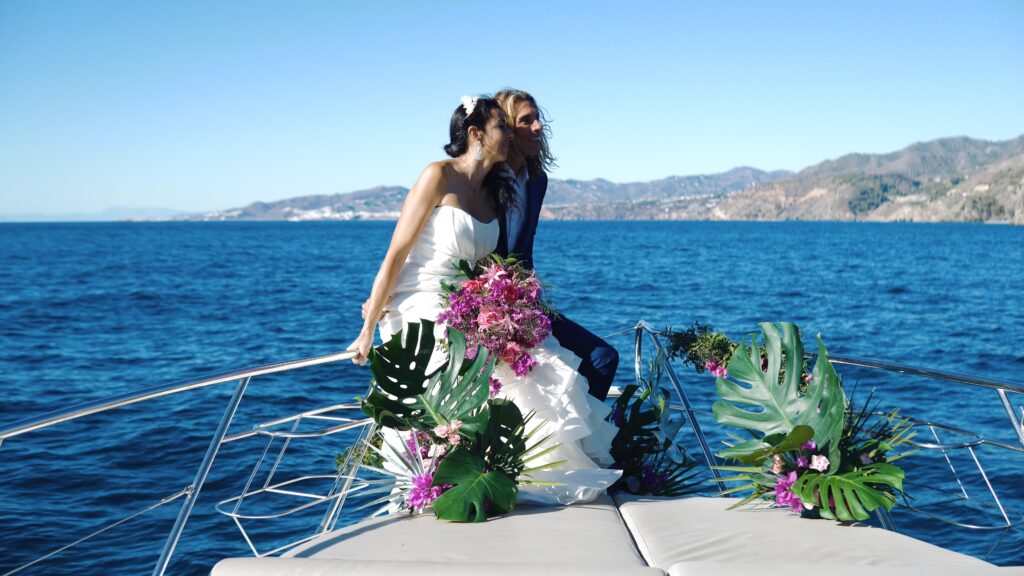 decorated boat elopement in Spain