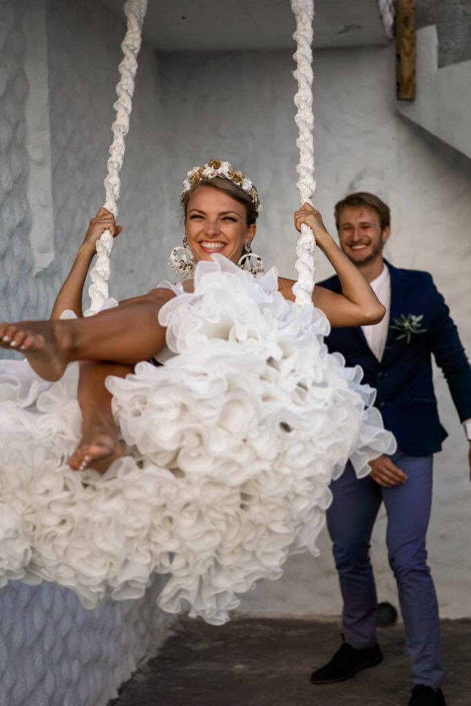 Rustic wedding elopement swing in Spain